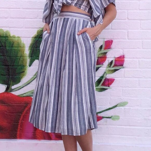 Blue Stripe Tie Top & Skirt Set - Picture 3 of 3